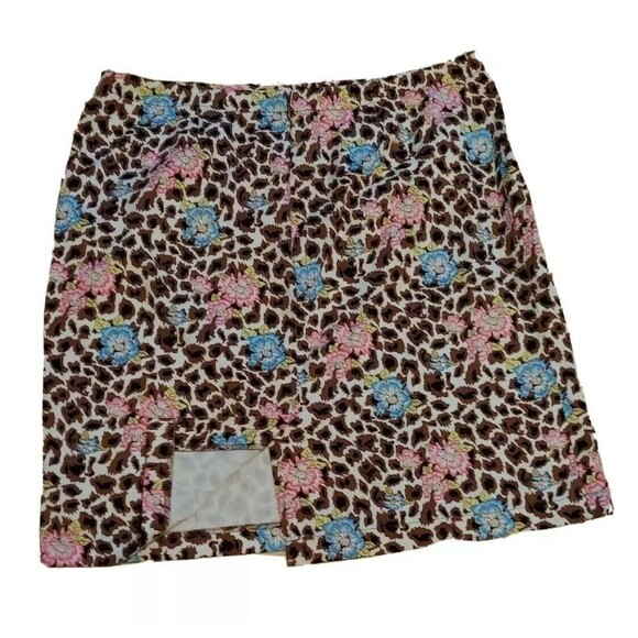 Nicole Miller Skirt 14 Mini Leopard Print Floral Pink Brown Blue Cotton - Picture 2 of 4